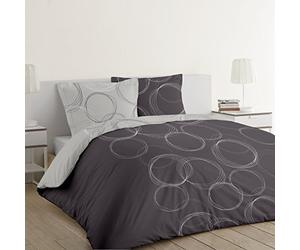 Vision - Parure de lit Réversible 100% Coton - Lenny Gris - Set de Housse de Couette 260x240 cm avec 2 taies d'oreiller pour lit Kingsize 2 Personnes - Fibres Naturelles - Oekotex