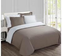 Vision Parure de Lit Réversible 100% Coton Lit Double - Blanc Taupe | 1 Housse de Couette (260x240cm) + 2 Taies d'oreiller (65x65cm) | 57 Fils/cm² | Doux, Résistant, Confortable | Certifié Oeko-Tex
