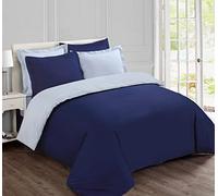 Vision Parure de Lit Réversible 100% Coton Lit Double - Bleu-Marine Gris | 1 Housse de Couette (260x240 cm) + 2 Taies d'oreiller (65x65 cm) | 57 Fils/cm² | Doux et Confortable | Certifié Oeko-Tex