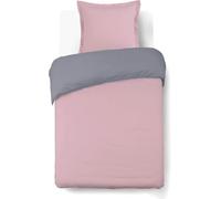Vision Parure de Lit Réversible 100% Coton Lit Simple - Rose Gris | 1 Housse de Couette (140x200cm) + 1 Taie d'oreiller (65x65cm) | 57 Fils/cm² | Doux, Résistant et Confortable | Certifié Oeko-Tex
