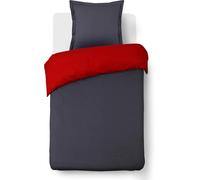 Vision Parure de Lit Réversible 100% Coton Lit Simple - Rouge Anthracite | 1 Housse de Couette (140x200 cm) + 1 Taie d'oreiller (65x65 cm) | 57 Fils/cm² | Doux et Confortable | Certifié Oeko-Tex