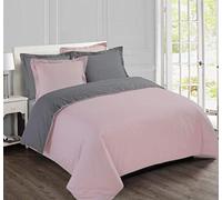 Vision Parure De Couette 100% Coton - 1 Housse De Couette 220x240 Cm + 2 Taies 65x65 Cm Gris Et Rose