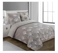- Parure de lit réversible GINKO - 100%Coton - 1 housse de couette 200x200cm + 2 taies d'oreiller 65x65cm - Beige