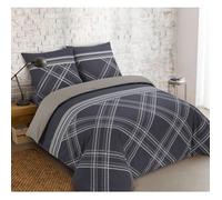 VISION - Parure de lit réversible William - 100% coton - Housse de couette 240x220 cm + 2 taies d'oreiller 65x65cm