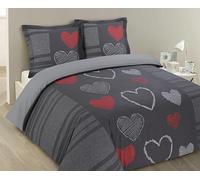 Vision - Parure de lit Romeo - 100% Coton - Coeurs Gris - Set de Housse de Couette 260x240 cm avec 2 taies d'oreiller pour lit Kingsize 2 Personnes - Fibres Naturelles - Oekotex