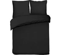 Vision Parure de Lit - Uni Noir - 100% Coton - Lit Double | 1 Housse de Couette (200x200 cm) + 2 Taies d'oreiller (65x65 cm) | 57 Fils/cm² | Doux, Résistant et Confortable | Certifié Oeko-Tex