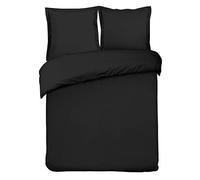 Vision - Parure de lit UNI Noir - Set de Housse de Couette 240x220 cm avec 2 taies d'oreiller pour lit Standard 2 Personnes - 100% Coton