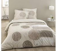 VISION Parure de couette Adèle - 100% coton - 1 housse de couette 200 x 200 cm + 2 taies d'oreiller 65 x 65 cm à volant plat - Beige Or