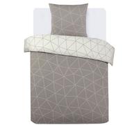 VISION - Parure housse de couette HUGO Beige - Réversible - 140x200cm - 100% coton