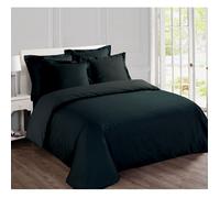 VISION - Uni Noir - 100% coton - Housse de couette 260 x 240cm avec 2 taies 65 x 65cm - Fibres naturelles - Oeko-Tex