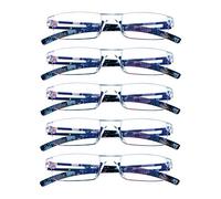 VisionGlobal 5 lunettes de lecture pour hommes et femmes, monture de lunettes carrée élégante(Fleurs bleues,+1.25 Grossissement)