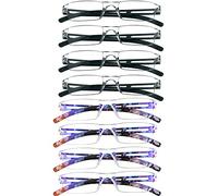 VisionGlobal 8 lunettes de lecture pour hommes et femmes, monture de lunettes carrée élégante(4noir+4Fleurs bleues,+2.00 Grossissement)