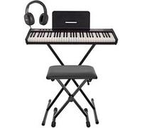 VISIONKEY-50 Clavier Piano Numérique 61 Touches Pack Complet Débutant avec Banc, Support en X et Casque par Gear4music Noir
