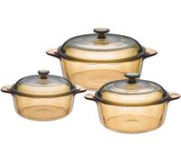 Visions Versa Lot de 6 pots en verre pyrocéram avec couvercles en verre Marron 1,25 l 2,25 l 3,25 l