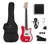 VISIONSTRING Kit Guitare Basse 4 Cordes - Pack Basse Electrique Complet avec Ampli 10W et Accessoires pour Débutants - Rouge Rouge