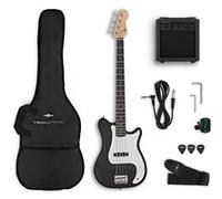 VISIONSTRING Kit Guitare Basse 4 Cordes - Pack Basse Electrique Complet avec Ampli 10W et Accessoires pour Débutants - Noir Noir