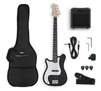 VISIONSTRING Kit Guitare Basse pour Gaucher - Pack Basse Electrique Complet avec Ampli 10W et Accessoires pour Débutants - Noir Noir