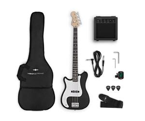 VISIONSTRING Kit Guitare Basse pour Gaucher - Pack Basse Electrique Complet avec Ampli 10W et Accessoires pour Débutants - Noir