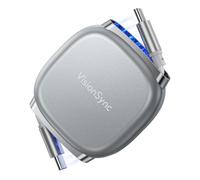 VisionSync 240W Câble USB C Rétractable,1m,Câble de Charge Rapide USB C vers USB C PD3.2 avec Fente Magnétique pour le transport,5 Longueurs prédéfinies pour iPhone 17/16/15,Galaxy S25/24,Gris