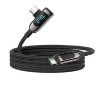 VisionSync 240W Câble USB C vers USB C à angle droit [2M],Câble de charge rapide de type C tressé en nylon avec affichage LED pour lPhone 16/15 Pro Max, Galaxy S25/S24 Ultra, MacBook, Laptop,Noir
