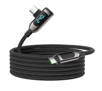 VisionSync 240W Câble USB C vers USB C à angle droit [3M],Câble de charge rapide de type C tressé en nylon avec affichage LED pour lPhone 16/15 Pro Max, Galaxy S25/S24 Ultra, MacBook, Laptop,Noir