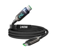 VisionSync Câble USB-C vers USB-C 240W [1,2 m], câble de charge rapide Type-C en nylon tressé avec écran LED pour iPhone 16/15 Pro Max, Galaxy S25/S24 Ultra, MacBook, iPad, ordinateur portable, Noir