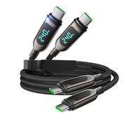 VisionSync Câble USB-C vers USB-C 240W [1,2 m,lot de 2], câble de charge rapide Type-C en nylon tressé avec écran LED pour lPhone 16/15 Pro Max, Galaxy S25/S24 Ultra, iPad, ordinateur portable, Noir