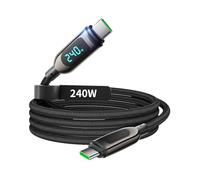 VisionSync Câble USB-C vers USB-C 240W [2m], câble de charge rapide Type-C en nylon tressé avec écran LED pour iPhone 16/15 Pro Max, Galaxy S25/S24 Ultra, MacBook, iPad, ordinateur portable, Noir