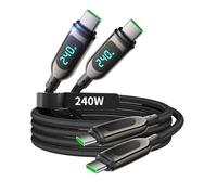 VisionSync Câble USB-C vers USB-C 240W [2m,lot de 2], câble de charge rapide Type-C en nylon tressé avec écran LED pour iPhone 16/15 Pro Max, Galaxy S25/S24 Ultra,iPad, ordinateur portable, Noir