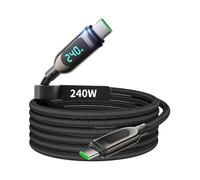 VisionSync Câble USB-C vers USB-C 240W [3m], câble de charge rapide Type-C en nylon tressé avec écran LED pour iPhone 16/15 Pro Max, Galaxy S25/S24 Ultra, MacBook, iPad, ordinateur portable, Noir