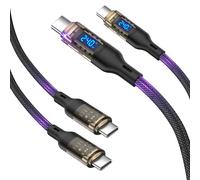 VisionSync Lot de 2 câbles USB C vers USB C 240W avec écran LED compatible avec charge rapide de 140W 100W pour MacBook Pro, lPhone16/15/15Pro/15ProMax, Galaxy S24/S23Ultra/S22, 1.2m-2paquet, noir