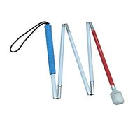 VISIONU Canne Blanche Pliante en Aluminium 5 Sections avec Boule Tournante à roulement (105 cm (41.3 inch)- Bleu Poignée)