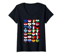 Visit I Love Europe Shop T-Shirt Femme Drapeaux de l'Union européenne Col en V Noir Taille S