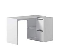 LOUNGITUDE - Bureau Angle modulable (4 Positions) avec Rangement L120 cm - Blanc