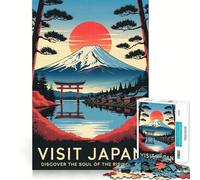 Visitez Le Japon︰ Affiche Paysage du Soleil Levant Puzzle Adulte 1000 Pièces Jeu de Réflexion Cadeau Découpe de Haute Précision Activité de Groupe Relaxante en Intérieur (50x75cm)