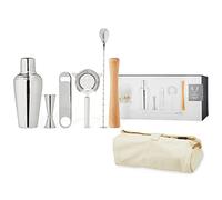 Viski Kit de 6 pièces pour Barman de Voyage - Mélangeurs de Boissons pour Cocktails - Cadeau Essentiel : Shaker Classique cordonnier, passoire Hawthorne, décapsuleur, doseur de Bar, Pilon et Sac de