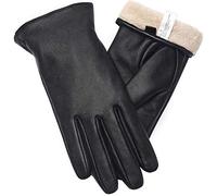 vislivin Gants Cuir Femme Mode Hiver Gants Tactile Plein Doigt Peau de Mouton Gant Femme Cadeau Black S