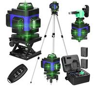VISLONE Niveau laser 4 x 360°,Niveau laser 4D 16 lignes auto-nivelant,2400mAh x 2 piles,Niveau laser vert Étanche et anti-poussière,Niveaux laser avec télécommande et trépied réglable en hauteur