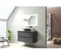 Visobath Meuble de salle de bain en bois + vasque et miroir LED 70W - KYOTO1-CENIZA-80