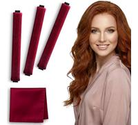 VISOFO Lot de 3 tiges de soufflage de nuit | Boucles sans chaleur pour rouleaux de cheveux longs ou courts - Tubes en mousse flexible sans chaleur - Satin de soie et velours doux pour dormir - Rouge
