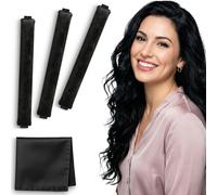 VISOFO Lot de 3 tiges de soufflage de nuit | Boucles sans chaleur pour rouleaux de cheveux longs ou courts - Tubes en mousse flexible sans chaleur - Satin de soie - Bigoudis doux pour dormir - Noir