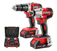 Visseuse a Choc 100Nm,Perceuse Visseuse sans Fil TEENO Perceuse a Percussion,2 Batterie 2.0Ah,1 chargeur,25 accessoires,Pack 2 outils