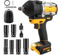 Visseuse à chocs sans fil 1500 Nm compatible avec DeWALT 18 V/20 V - Clé à 3 vitesses 1/2" avec 6 clés à douille pour réparation de voiture, changement de pneus et travaux de construction (sans