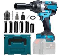 Visseuse à percussion sans fil 1000 Nm compatible avec batterie au lithium Makita 18 V - Clé à molette sans balais 1/2" pour changement de pneus de voiture, couple élevé avec 6 douilles (sans batterie