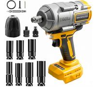 Visseuse à percussion sans fil 1100 Nm compatible avec DeWALT 18 V/20 V - Clé sans balais 1/2" avec 7 clés à douille pour réparation automobile, changement de pneus et travaux de construction (sans