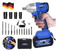 Visseuse à percussion sans fil 18 V 1/2 arrée avec batterie 6,0 Ah - Charge rapide, couple élevé 420 Nm, vitesse variable et marche arrière avec socle et lumière LED