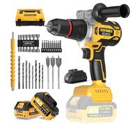 Visseuse sans fil 21 V avec fonction de perçage à percussion - Perceuse sans fil 140 Nm avec 2 batteries 4,0 Ah, compatible avec batterie Makita 18 V, perceuse sans fil 2 vitesses, 20 + 3 niveaux de