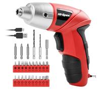 Visseuse Sans Fil Electrique Hi-Spec 3,6V Rouge - Kit 27 Pièces avec 23 Embouts USB Rechargeable - Outils de Bricolage pour Maison et Bureau