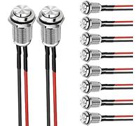 VISSQH 10 pcs 12mm Momentané Bouton-Poussoir Étanche en Acier Inoxydable Bouton-Poussoir, boutons de sonnette 12V 3A 250V, pour voiture, PC, lampe de table( Ronds) (High Head)(précâblé)