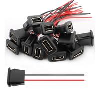 VISSQH 12 Pièces USB A 2 broches connecteur Femelle,USB Type A souder connecteur 2 fils 3A USB Type A Montage sur Panneau connecteur 22 AWG USB A Câble d'extension avec Boucle à Rainure à Pression
